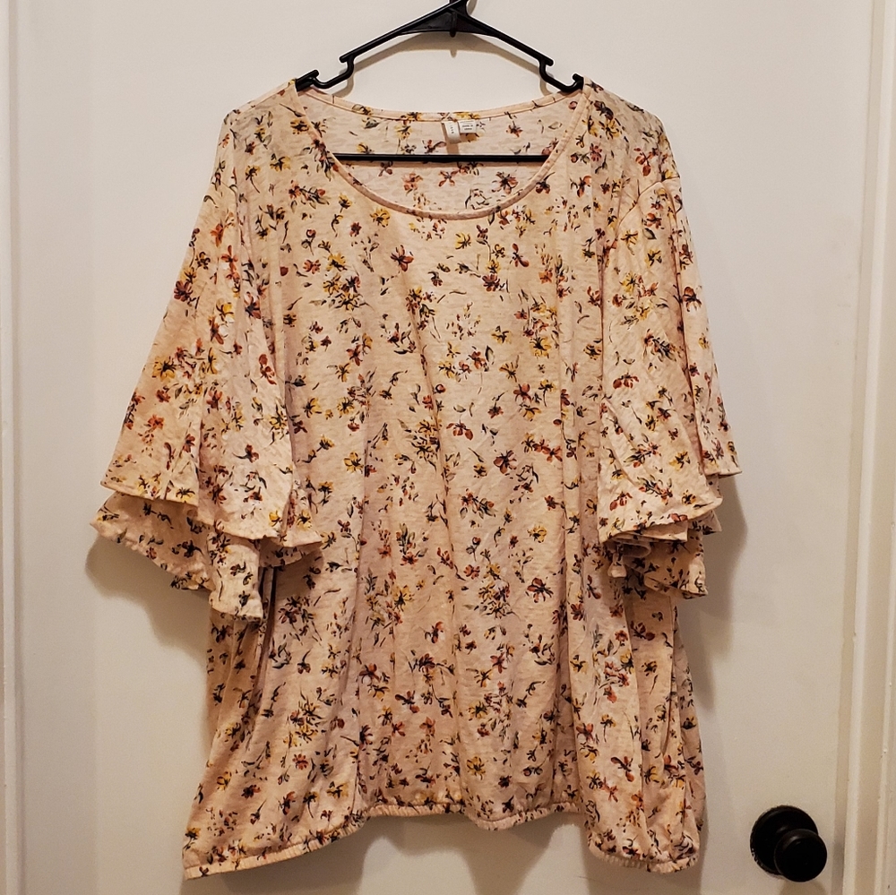 Pink Floral Flutter Sleeve Top